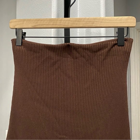 A.L.C. Jaime Midi Skirt Knit Stretch Chocolate Brown Fall Asymmetrical Size XS - Picture 3 of 9